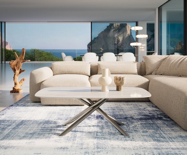DELIFE Konferenční stolek Edge oválný tvar 120×70 cm keramika onyx champagne Sarity nerezová ocel broušená
