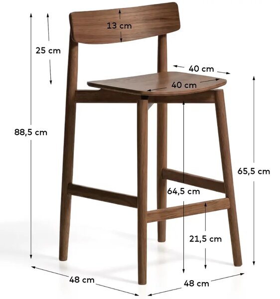 Kave Home Hnědá dřevěná barová židle Evera 66 cm s opěradlem