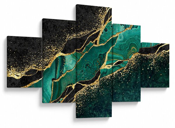 Obraz - Petrolejovo-zlaté mramorování (125x70 cm)
