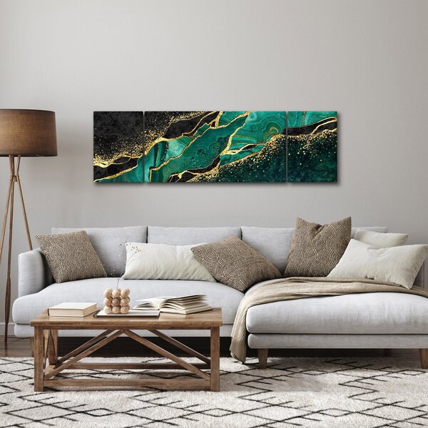 Obraz - Petrolejovo-zlaté mramorování (170x50 cm)