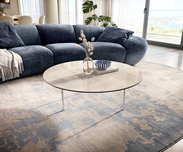 DELIFE Konferenční stolek Edge kulatý 100×100 cm keramika onyx champagne Trive nerezová ocel kartáčovaná