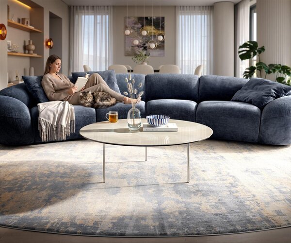 DELIFE Konferenční stolek Edge kulatý 100×100 cm keramika onyx champagne Trive nerezová ocel kartáčovaná