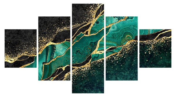 Obraz - Petrolejovo-zlaté mramorování (125x70 cm)