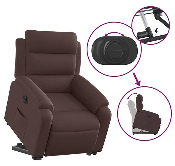 Elektrické zvedací polohovací křeslo tmavě hnědé textil 3205009