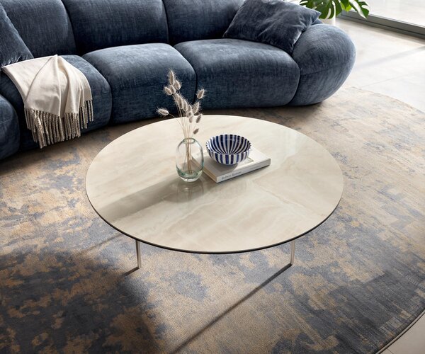 DELIFE Konferenční stolek Edge kulatý 100×100 cm keramika onyx champagne Trive nerezová ocel kartáčovaná