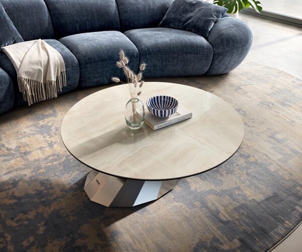 DELIFE Konferenční stolek Edge kulatý 100×100 cm keramika onyx champagne Parabi nerezová ocel broušená