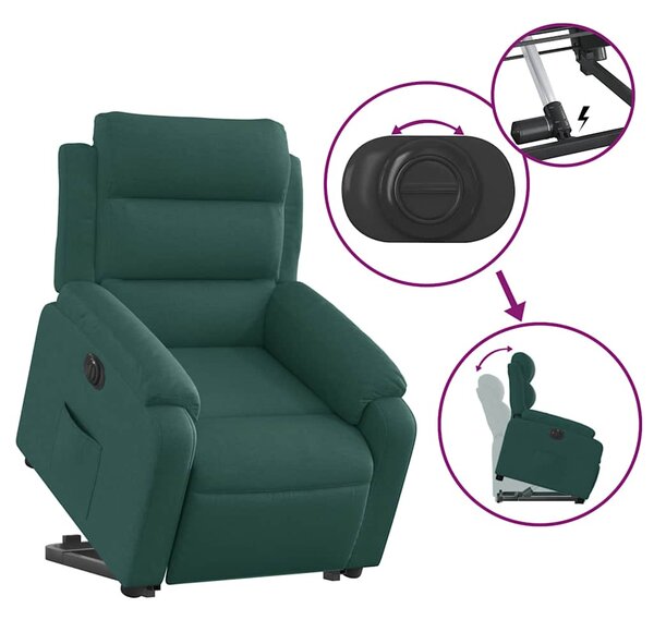 Elektrické zvedací polohovací křeslo tmavě zelené textil 3205010