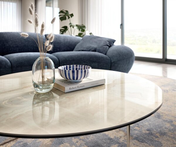 DELIFE Konferenční stolek Edge kulatý 100×100 cm keramika onyx champagne Trive nerezová ocel kartáčovaná