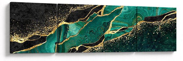 Obraz - Petrolejovo-zlaté mramorování (170x50 cm)