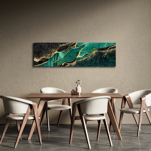 Obraz - Petrolejovo-zlaté mramorování (170x50 cm)