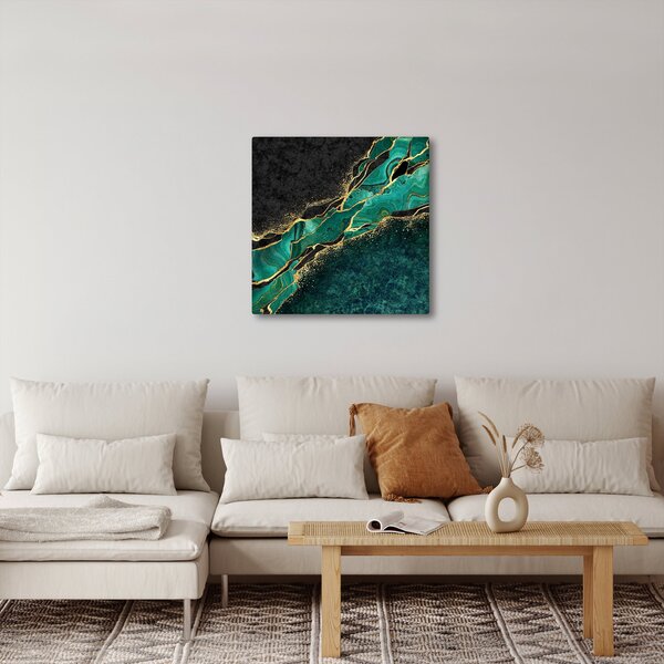 Obraz - Petrolejovo-zlaté mramorování (30x30 cm)