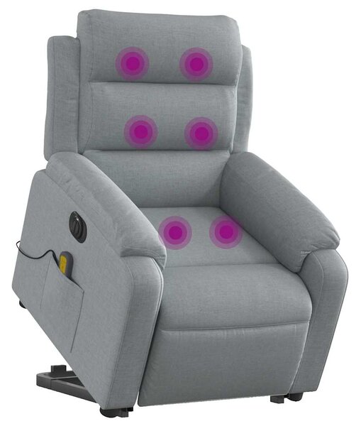 Elektrické zvedací masážní polohovací křeslo světle šedé textil 3205016