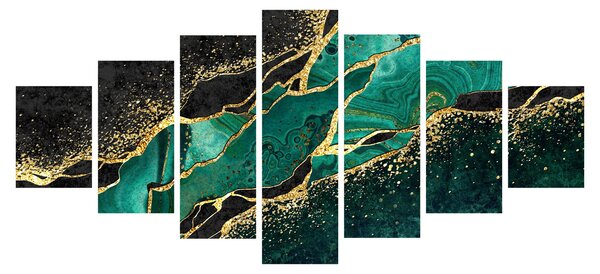 Obraz - Petrolejovo-zlaté mramorování (210x100 cm)