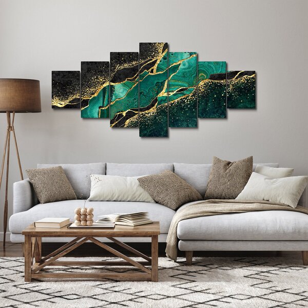 Obraz - Petrolejovo-zlaté mramorování (210x100 cm)