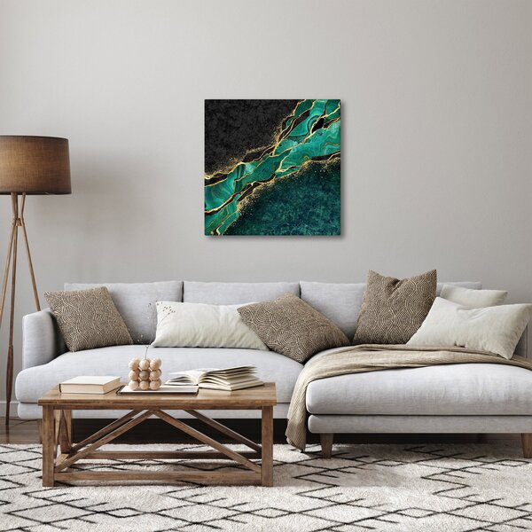 Obraz - Petrolejovo-zlaté mramorování (30x30 cm)