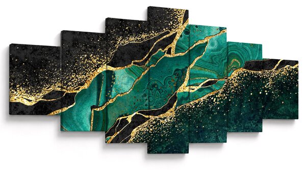 Obraz - Petrolejovo-zlaté mramorování (210x100 cm)
