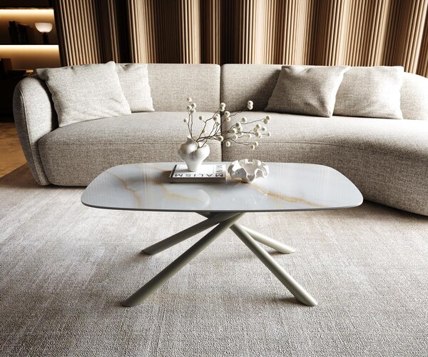 DELIFE Konferenční stolek Edge oválný tvar 100×50 cm keramika Onyx Pearl Sarity kov titanová barva