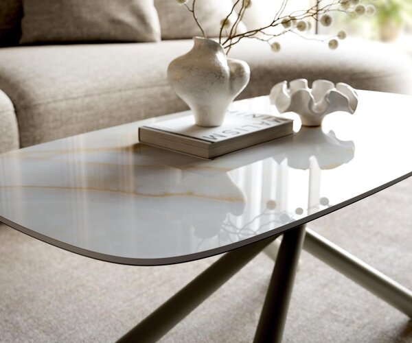 DELIFE Konferenční stolek Edge oválný tvar 100×50 cm keramika Onyx Pearl Sarity kov titanová barva