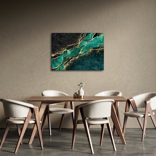 Obraz - Petrolejovo-zlaté mramorování (70x50 cm)
