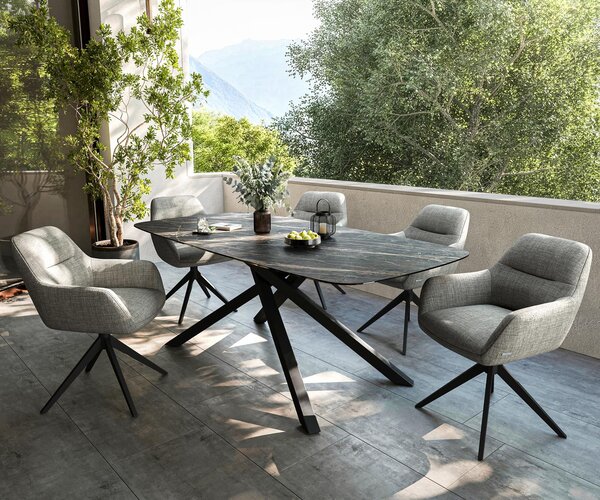 DELIFE Jídelní stůl Edge oválný tvar 200x100 cm keramika Laminam® Noir Desir hnědá křížová podnož černá