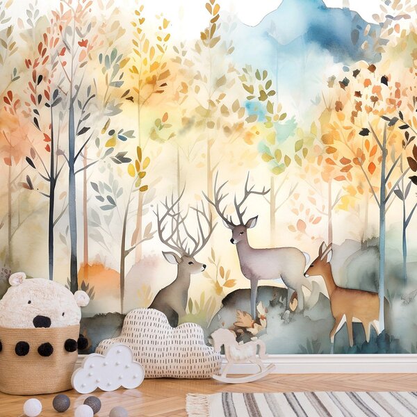 Fototapeta vliesová: For kids watercolour forest - 416x254 cm
