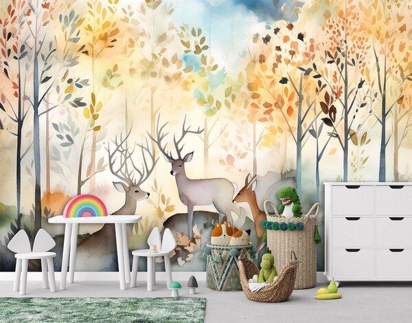 Fototapeta vliesová: For kids watercolour forest - 416x254 cm