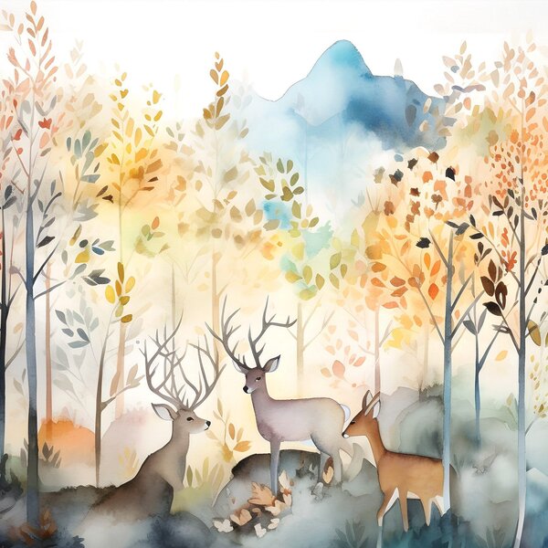 Fototapeta vliesová: For kids watercolour forest - 416x254 cm