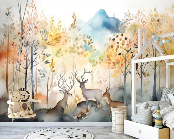 Fototapeta vliesová: For kids watercolour forest - 416x254 cm