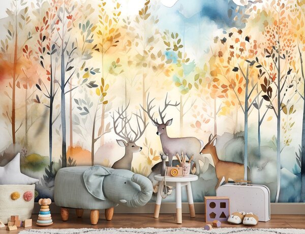 Fototapeta vliesová: For kids watercolour forest - 416x254 cm