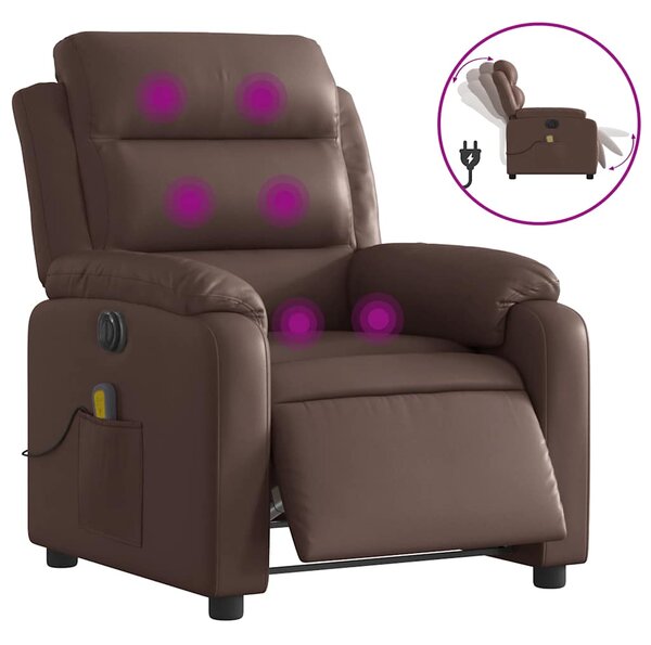 Elektrické masážní polohovací křeslo hnědé umělá kůže 3205037