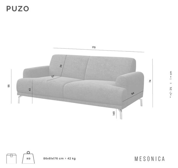 Mesonica Hnědá kožená dvoumístná pohovka Puzo 170 cm
