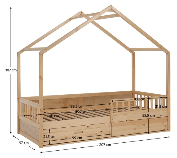 Dětská postel 90 cm Burgues (přírodní) (s roštem) (s úl. prostorem)