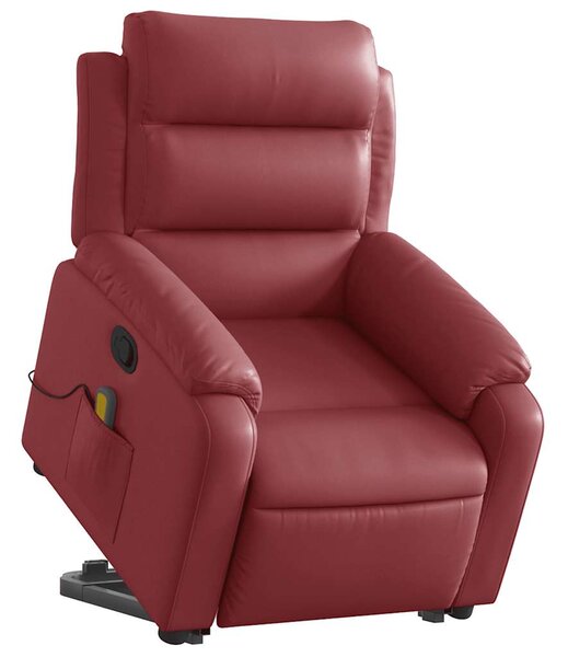 Zvedací masážní polohovací křeslo vínové umělá kůže 3205053