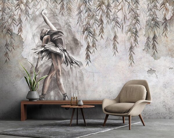 Fototapeta vliesová: Ballerina Leaves Willow Structure - 104x152,5 cm