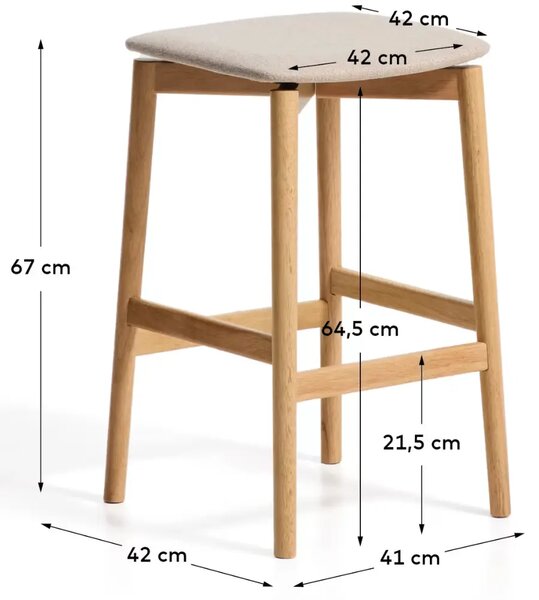 Kave Home Dřevěná barová židle Evera 67 cm s čalouněným sedákem