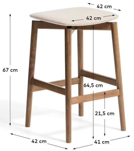 Kave Home Hnědá dřevěná barová židle Evera 67 cm s čalouněným sedákem
