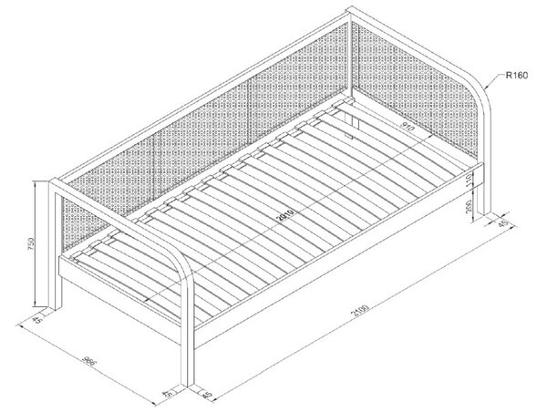 Vipack Dubová postel Olive 90 x 200 cm s ratanovou zábranou