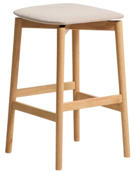 Kave Home Dřevěná barová židle Evera 67 cm s čalouněným sedákem