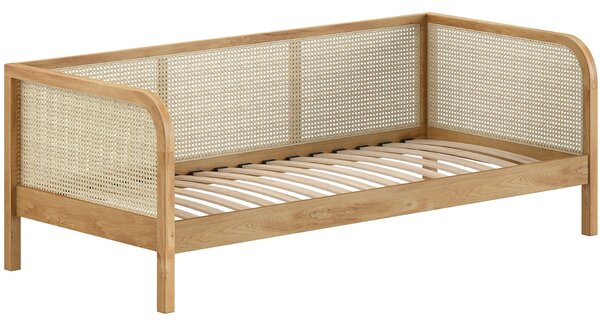 Vipack Dubová postel Olive 90 x 200 cm s ratanovou zábranou