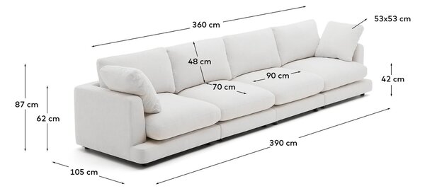 Kave Home Bílá šestimístná pohovka Gala 390 cm