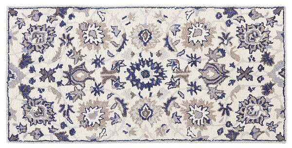 Vlněný koberec 80 x 150 cm béžový/ modrý KUMRU