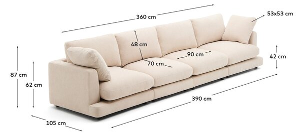 Kave Home Béžová šestimístná pohovka Gala 390 cm