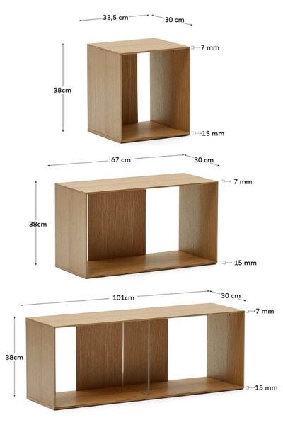 Kave Home Set devíti dubových modulárních polic Litto