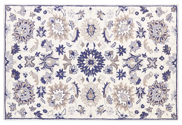 Vlněný koberec 140 x 200 cm béžový/ modrý KUMRU