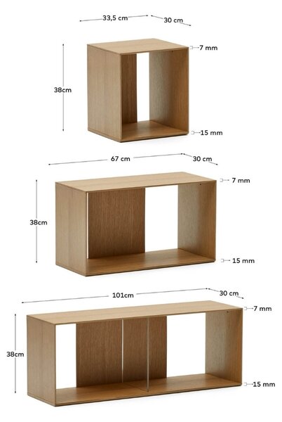 Kave Home Set šesti dubových modulárních polic Litto