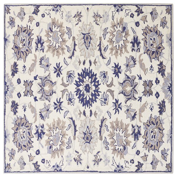 Vlněný koberec 200 x 200 cm béžový/ modrý KUMRU