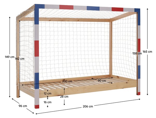 Dětská postel 90 cm Facilmente (přírodní + modrá + červená) (s roštem)