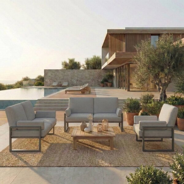 Šedá dvoumístná zahradní pohovka MESONICA Soledo s antracitovou podnoží 140 cm