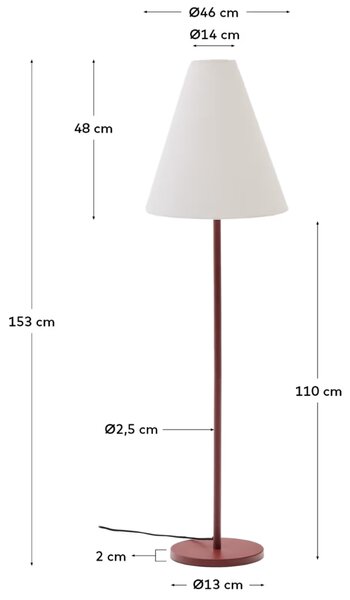 Kave Home Terakotově červená kovová stojací lampa Navat 153 cm
