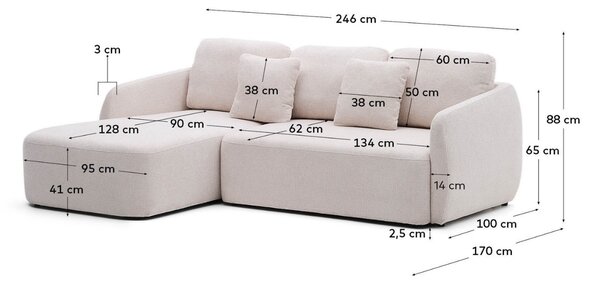 Kave Home Světle béžová rozkládací pohovka Laira 246 cm, levá